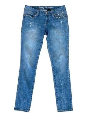 Harley Davidson jeans low rise straight leg stretch denim crystal light blue 8